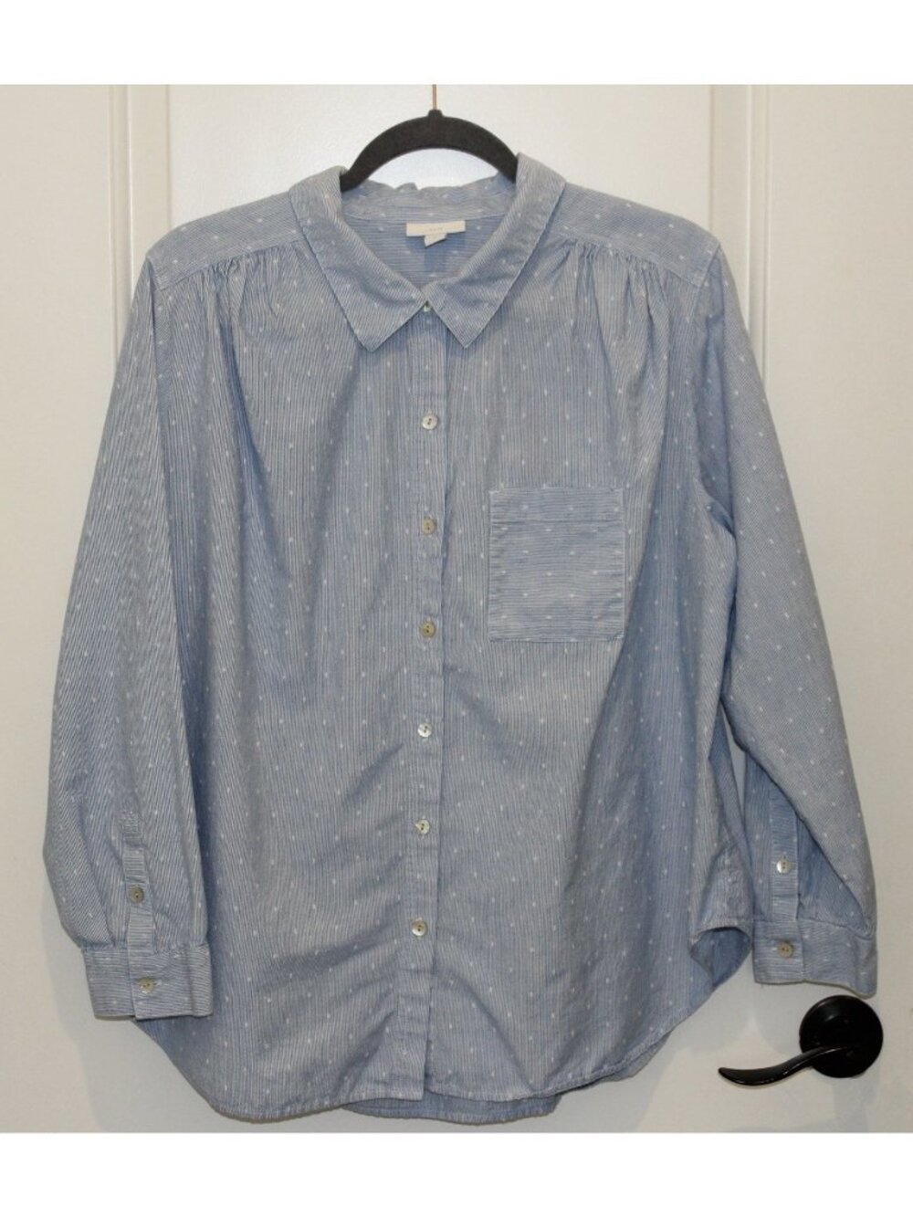 J. Jill XL Chambray Swiss Dot Cotton Top Quiet Luxury